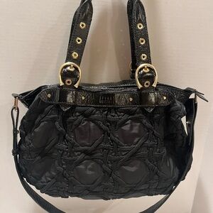 EUC Stuart Weitzman Black Leather/Embroidered Shoulder Bag